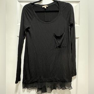 Bordeaux Black Long Sleeve Sheer Hem Top